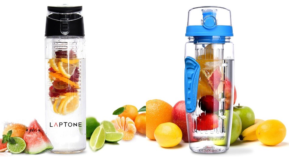 Frutas y botella de agua